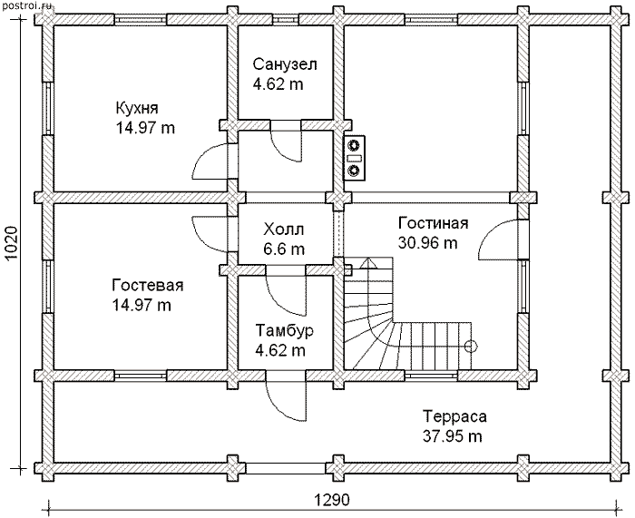 Проект деревянного дома № Q-236-1D - 1-й этаж
