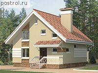 C-129-1P проект одноэтажного коттеджа из газобетона с мансардой размером 8 на 10 