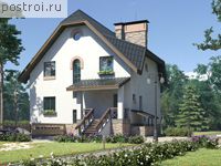 C-247-1P проект двухэтажного дома из газобетона с цоколем и мансардой и гаражом размером 12 на 10 