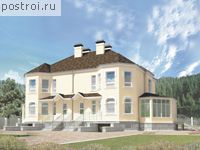 C-415-1P проект двухэтажного дома из газобетона с цоколем и гаражом размером 10 на 15 