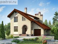 E-171-1P проект двухэтажного дома из пеноблоков с гаражом размером 13 на 14 