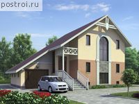 H-219-1P проект двухэтажного дома из пенобетона с цоколем и гаражом размером 12 на 9 
