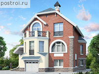 K-230-1P проект двухэтажного дома из газобетона с цоколем и гаражом размером 11 на 11 