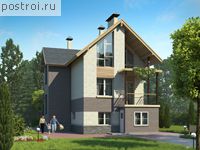 L-221-1P проект двухэтажного коттеджа из газобетона с цоколем и гаражом размером 15 на 9 