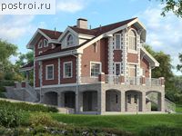 M-343-1K проект двухэтажного дома из кирпича с цоколем и мансардой и гаражом размером 19 на 13 