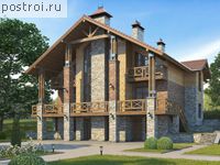 M-496-1K проект двухэтажного дома из кирпича с цоколем и мансардой размером 19 на 16 