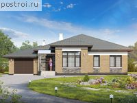 N-123-1P проект одноэтажного коттеджа из газобетона с гаражом размером 13 на 16 