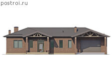 P-298-1P проект одноэтажного дома из пеноблоков с подвалом и гаражом размером 24 на 22 - вид спереди