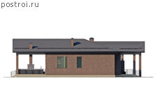 P-298-1P проект одноэтажного дома из пеноблоков с подвалом и гаражом размером 24 на 22 - вид слева