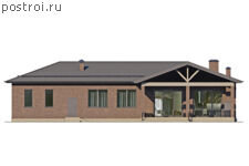 P-298-1P проект одноэтажного дома из пеноблоков с подвалом и гаражом размером 24 на 22 - вид сзади