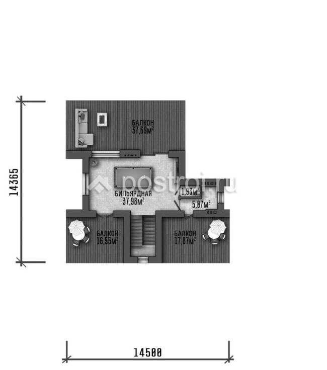 P-435-1P проект дома из газобетона с цоколем размером 18 на 26 - 3-й этаж