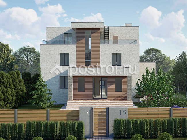 P-435-1P проект дома из газобетона с цоколем размером 18 на 26