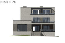 P-435-1P проект дома из газобетона с цоколем размером 18 на 26 - вид сзади