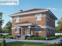 R-256-1P проект двухэтажного коттеджа из пеноблоков с цоколем размером 10 на 11 