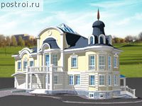 S-536-1K проект двухэтажного дома из кирпича с цоколем и гаражом размером 18 на 22 