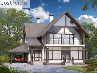 T-153-2P проект одноэтажного коттеджа из пеноблоков с мансардой и гаражом размером 13 на 13 