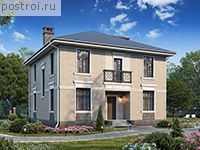 U-195-1P проект двухэтажного коттеджа из пенобетона размером 14 на 11