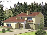 V-208-1P проект двухэтажного дома из пенобетона с гаражом размером 12 на 16 